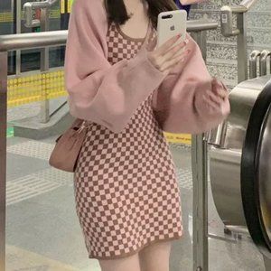 pink two-sets chic fashion y2k sexy slim dress sets